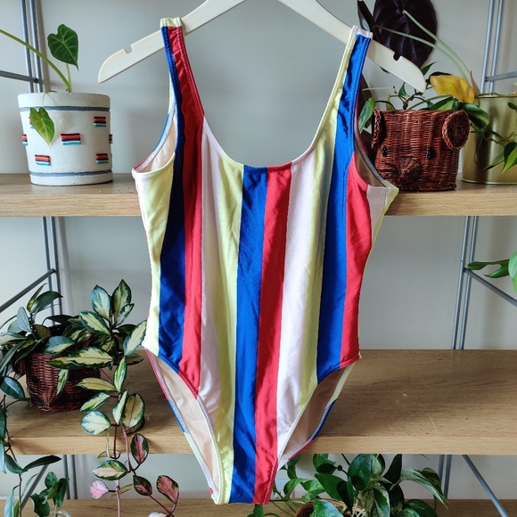 NWOT American Apparel Retro Rainbow Stripe Bodysuit/Swimsuit - Picture 2 of 4